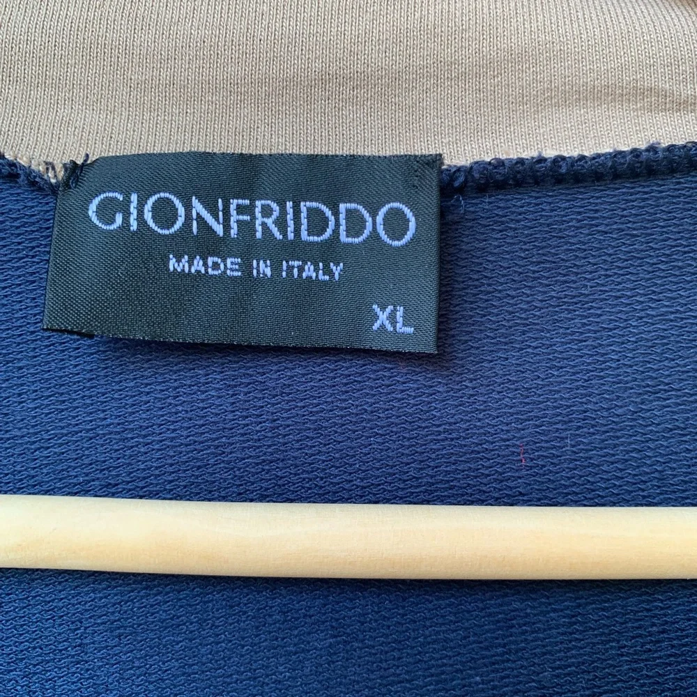 GIONFRIDDO.Made in Italy.Navy w/tan‎ stripes across the middle/down the a…